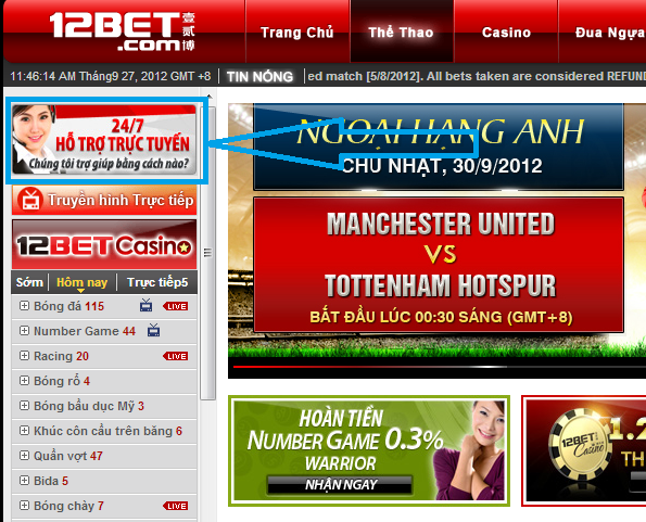 Hướng dẫn nạp tiền vào tài khoản 12Bet