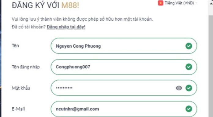 Biểu mẫu tạo tài khoản cá độ bóng đá 